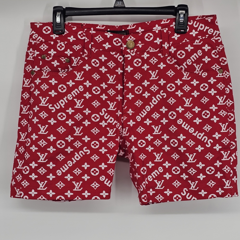 Red Logo Denim Shorts NWOT